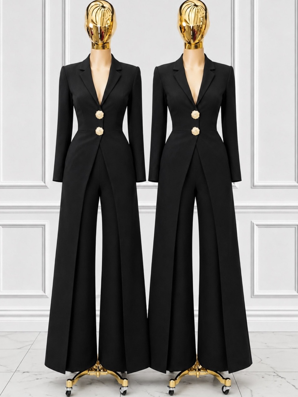 NWOT Valentine long sleeve overlap Wide Leg Elegant  Black jumpsuit size L
